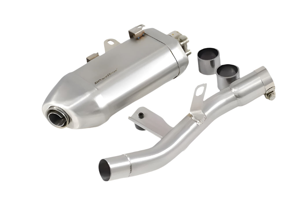 Motorcycle exhaust system on a white background