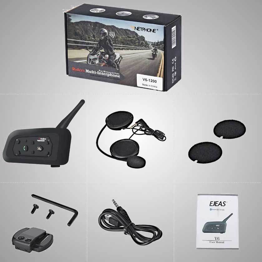 V6 Bluetooth Helmet Intercom Headset for 6 Riders (Single Unit)